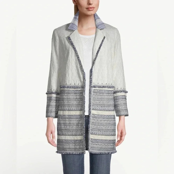 Chico's Jackets & Blazers - Women’s Chicos Jacket 3P with blue accents and white eyelet fabric